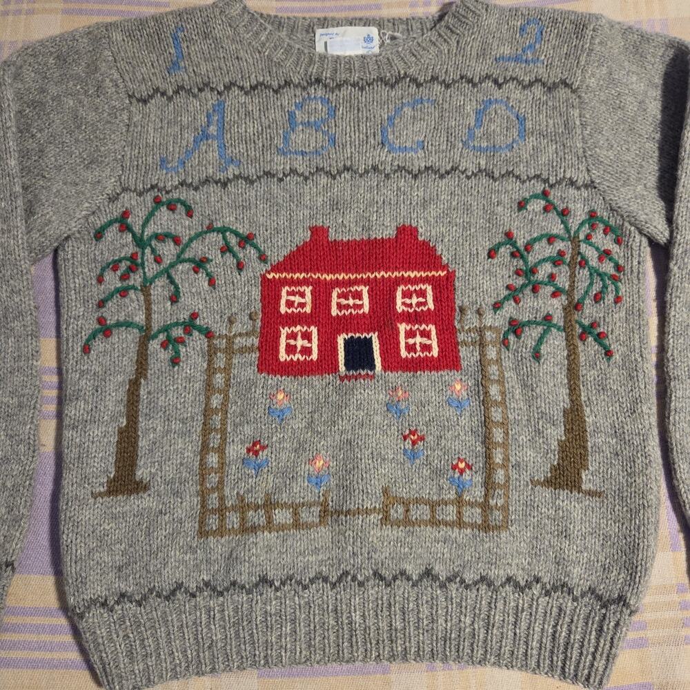 Vintage Deans Of Scotland 100% Wool Teacher Cottagecore Schoolhouse Sz L Sweater - Picture 6 of 9
